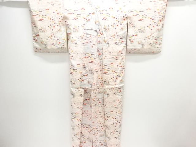  波に草花模様付け下げ小紋着物